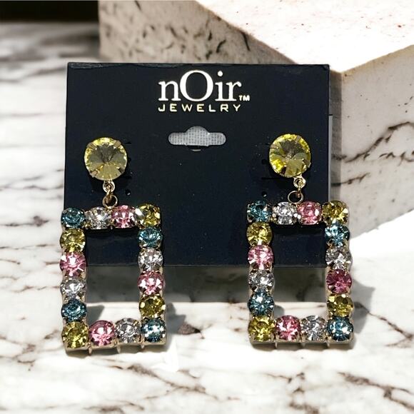NWT! Noir Jewelry Multicolor Crystal Square Drop Earrings - Picture 1 of 1